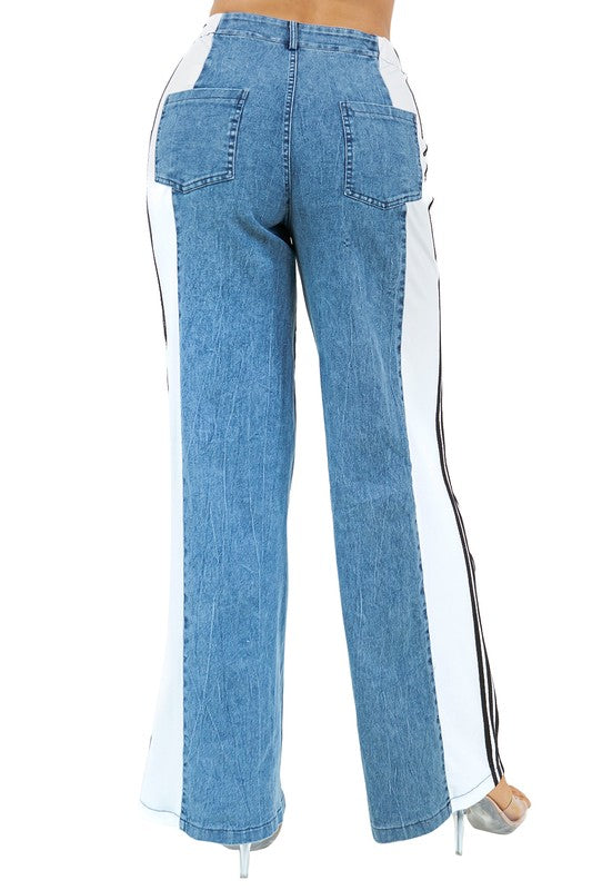 Srtipped Casual Denim Jeans - ShopEbonyMonique