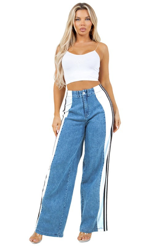 Srtipped Casual Denim Jeans - ShopEbonyMonique