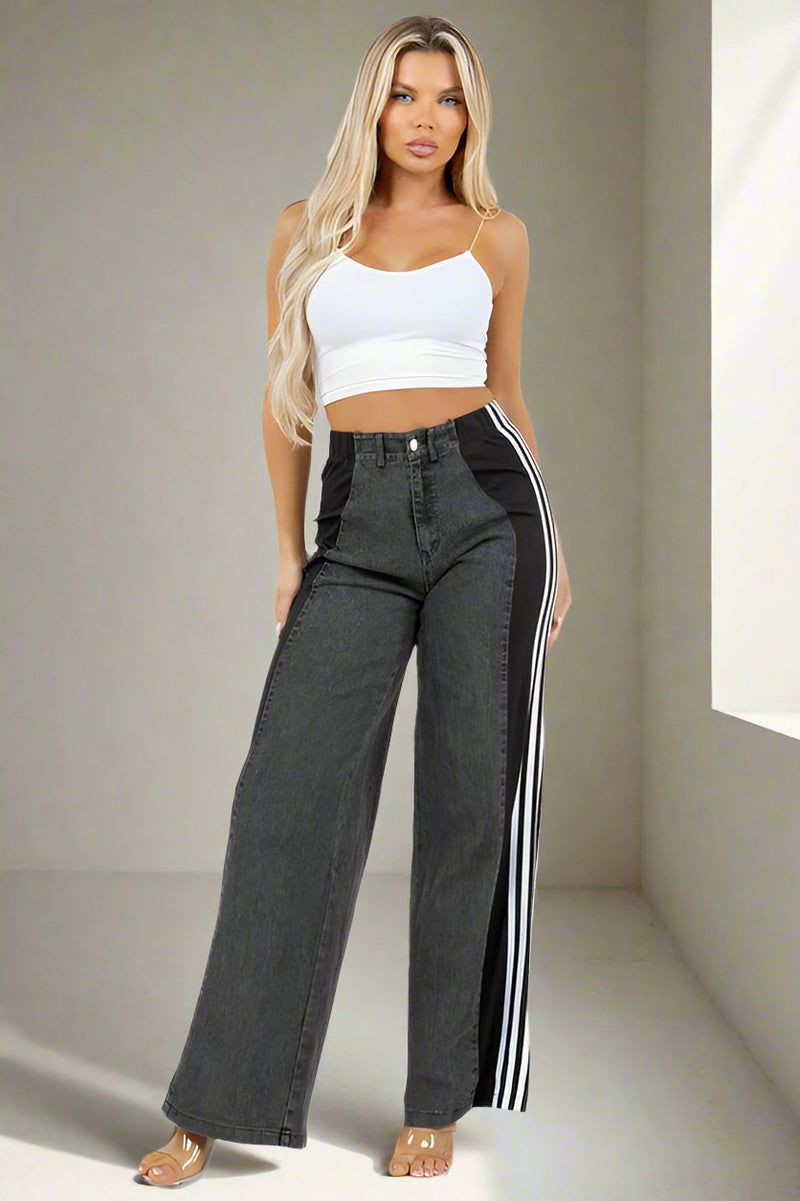 EM Black Striped Denim Jeans - ShopEbonyMonique