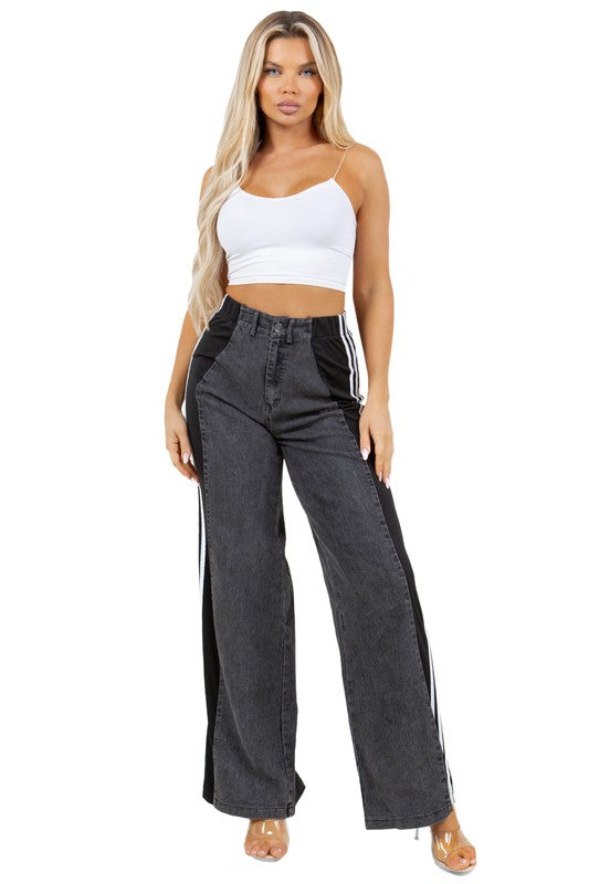 EM Black Striped Denim Jeans - ShopEbonyMonique