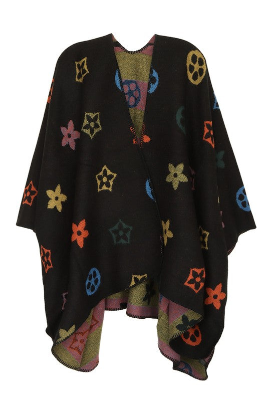 Multi Color and Geometric Pattern Poncho - ShopEbonyMonique