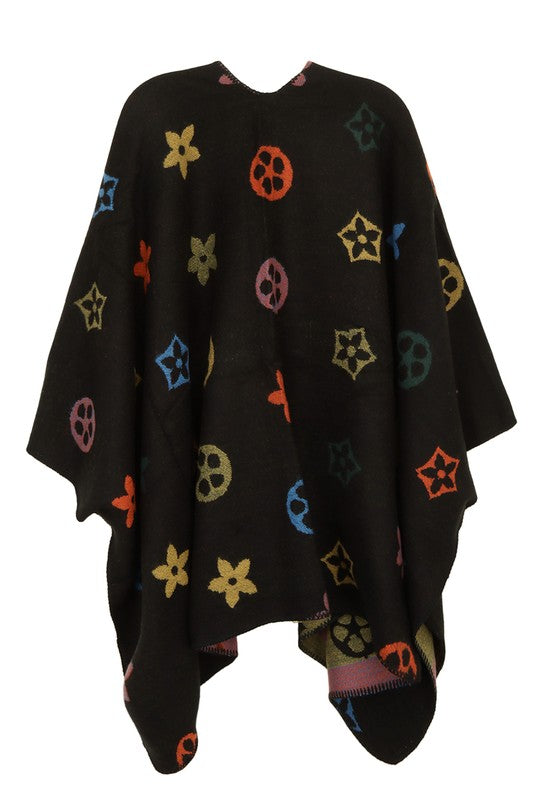 Multi Color and Geometric Pattern Poncho - ShopEbonyMonique