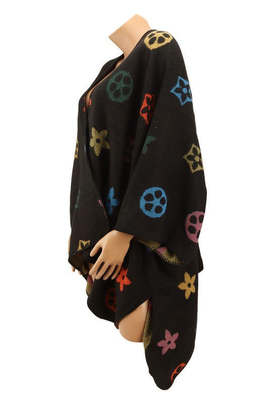 Multi Color and Geometric Pattern Poncho - ShopEbonyMonique