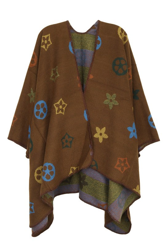 Multi Color and Geometric Pattern Poncho - ShopEbonyMonique