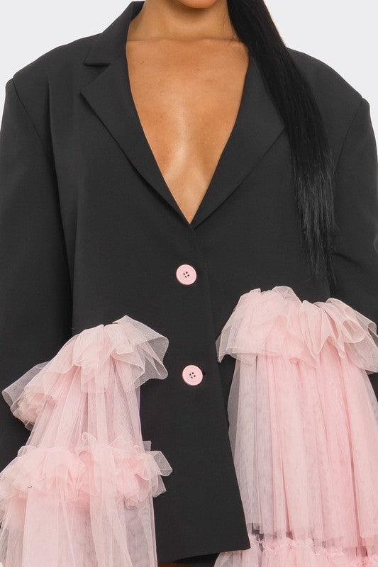 Oversized Tulle Blazer Dress Black and Pink - ShopEbonyMonique