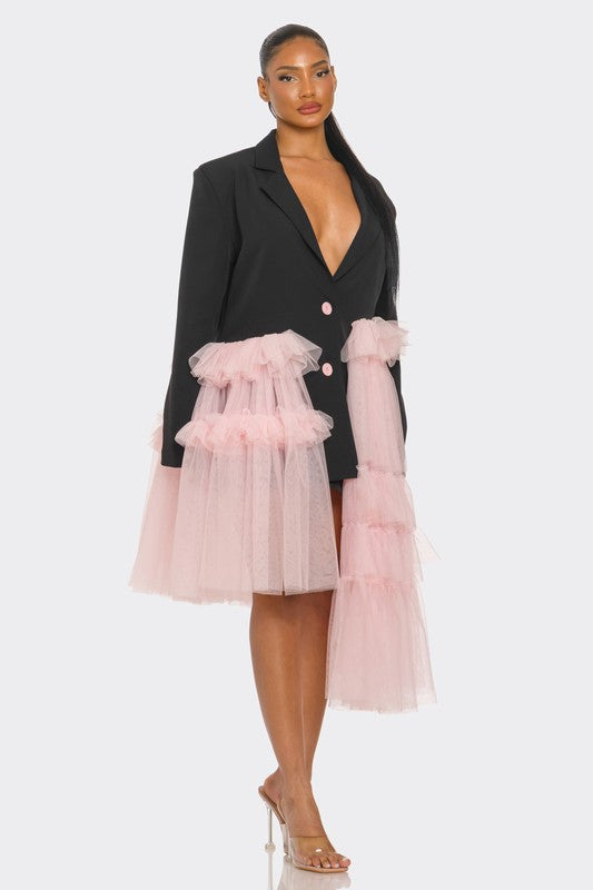 Oversized Tulle Blazer Dress Black and Pink - ShopEbonyMonique