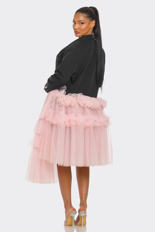 Oversized Tulle Blazer Dress Black and Pink - ShopEbonyMonique