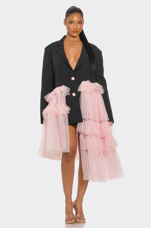 Oversized Tulle Blazer Dress Black and Pink - ShopEbonyMonique