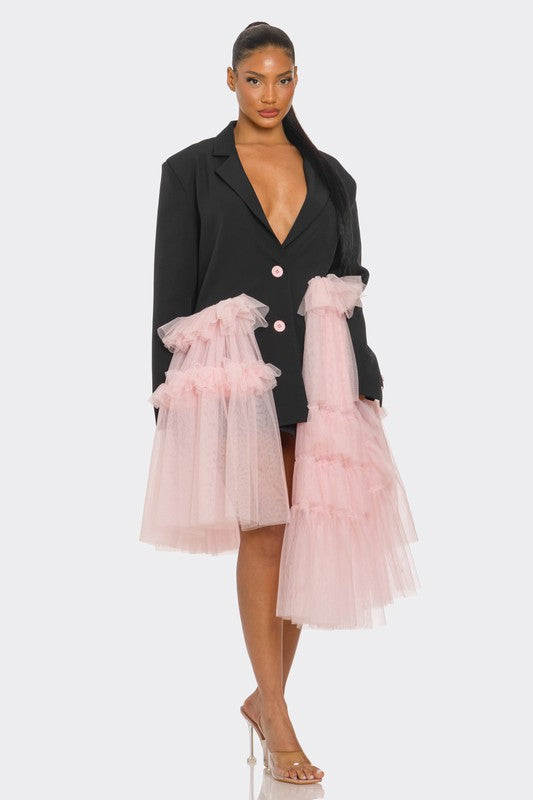 Oversized Tulle Blazer Dress Black and Pink - ShopEbonyMonique