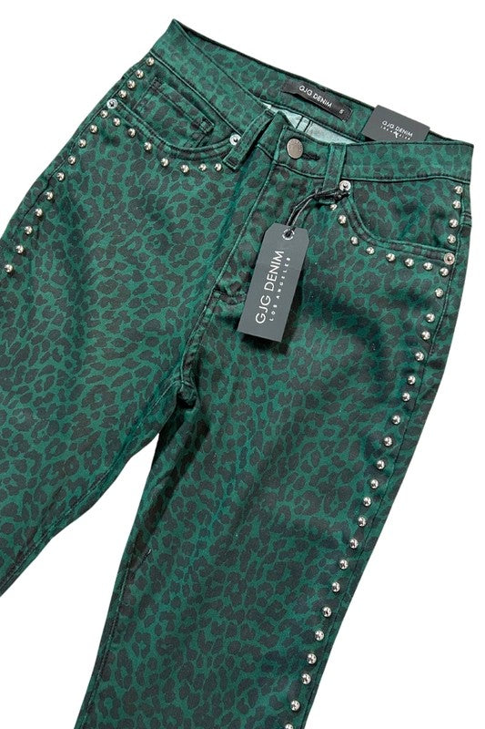 Leopard Studded Bell Bottom Jean - ShopEbonyMonique