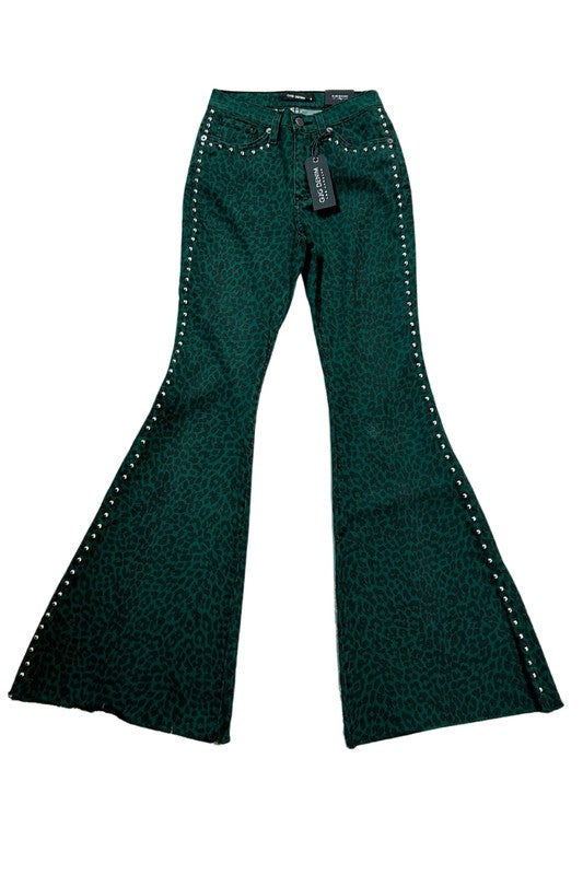 Leopard Studded Bell Bottom Jean - ShopEbonyMonique