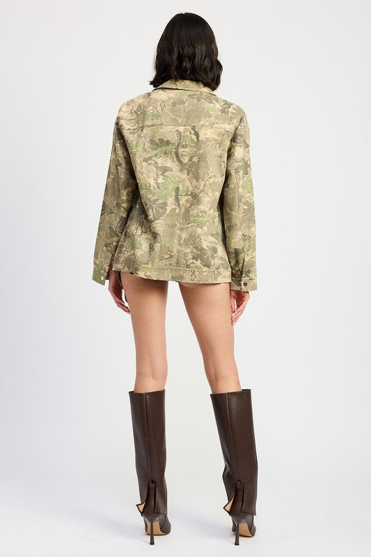 CAMO TWILL JACKET WITH FLAP POCKETS - ShopEbonyMonique