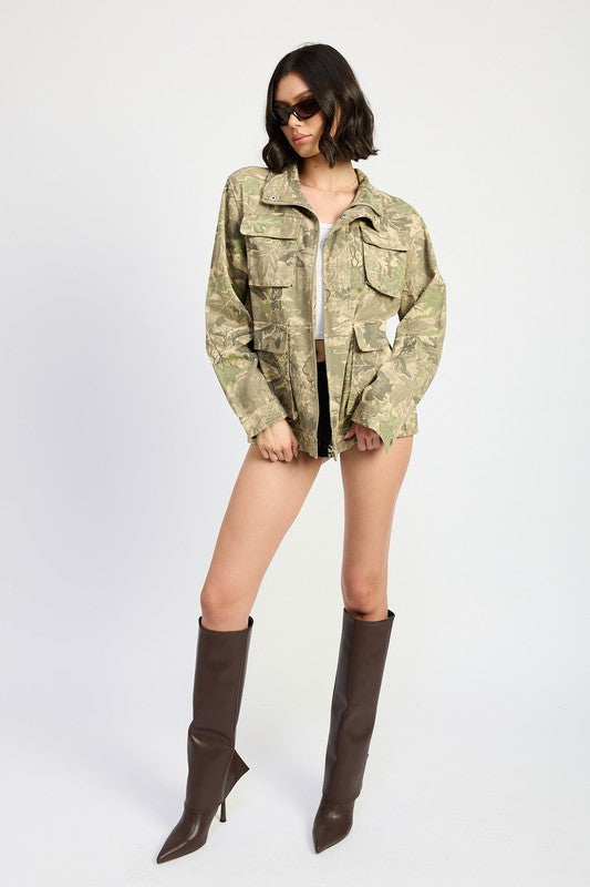 CAMO TWILL JACKET WITH FLAP POCKETS - ShopEbonyMonique