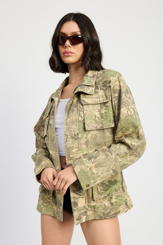 CAMO TWILL JACKET WITH FLAP POCKETS - ShopEbonyMonique