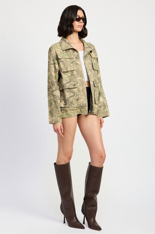 CAMO TWILL JACKET WITH FLAP POCKETS - ShopEbonyMonique