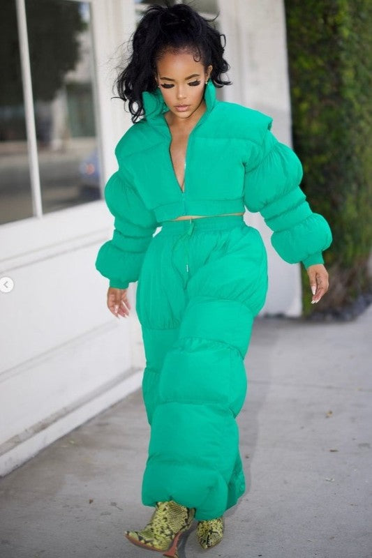 Green Puffy Cropped Set