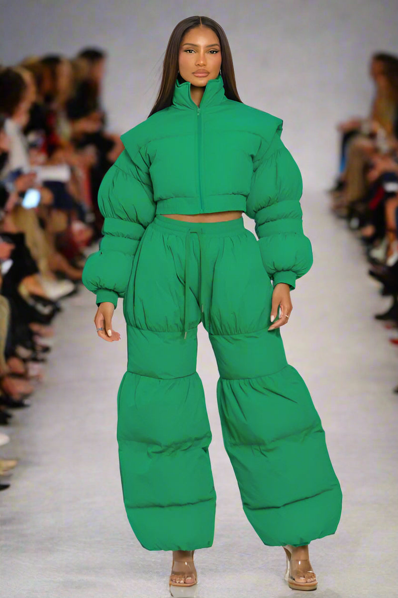 Green Puffy Cropped Set