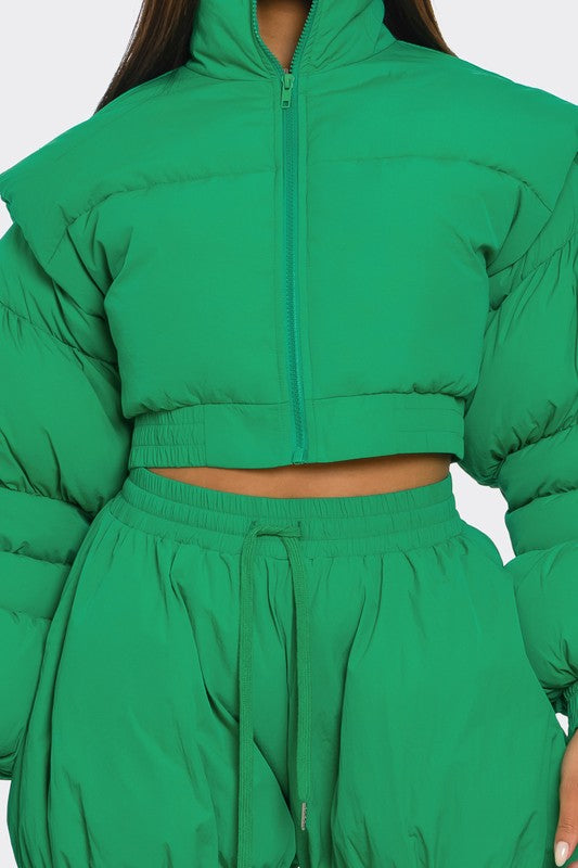 Green Puffy Cropped Set