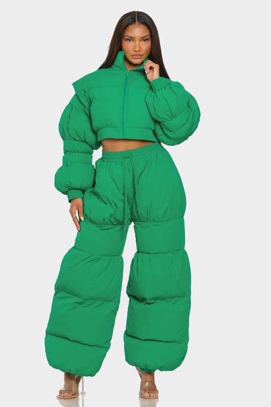 Green Puffy Cropped Set