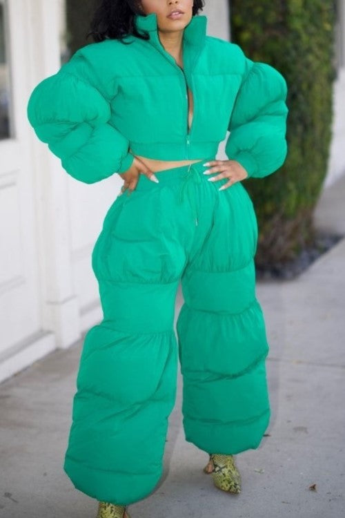 Green Puffy Cropped Set