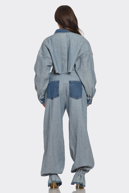 Cropped Contrast Denim Set - ShopEbonyMonique