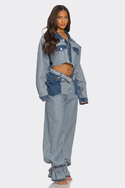 Cropped Contrast Denim Set - ShopEbonyMonique