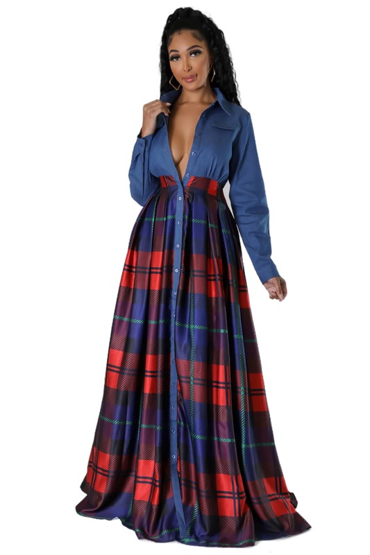 Women Plaid Maxi Dress - ShopEbonyMonique