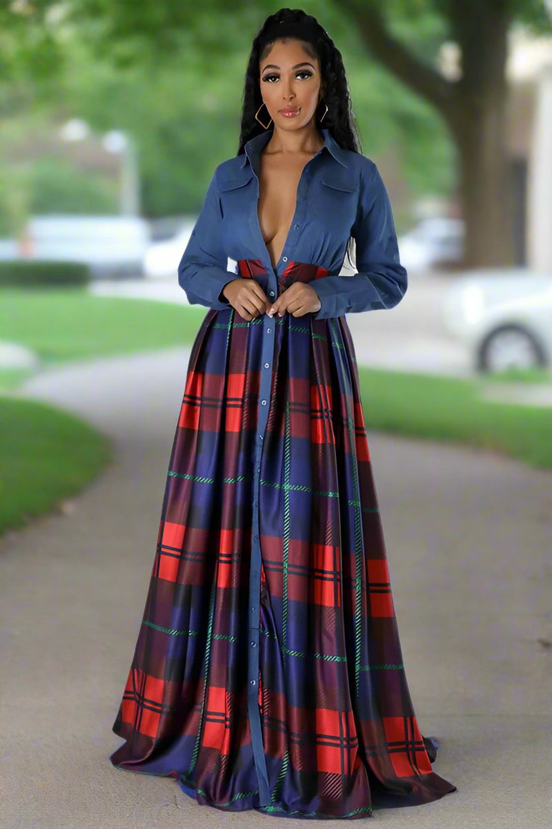 Women Plaid Maxi Dress - ShopEbonyMonique