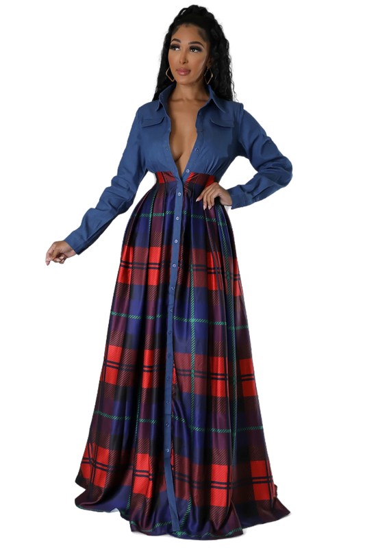 Women Plaid Maxi Dress - ShopEbonyMonique