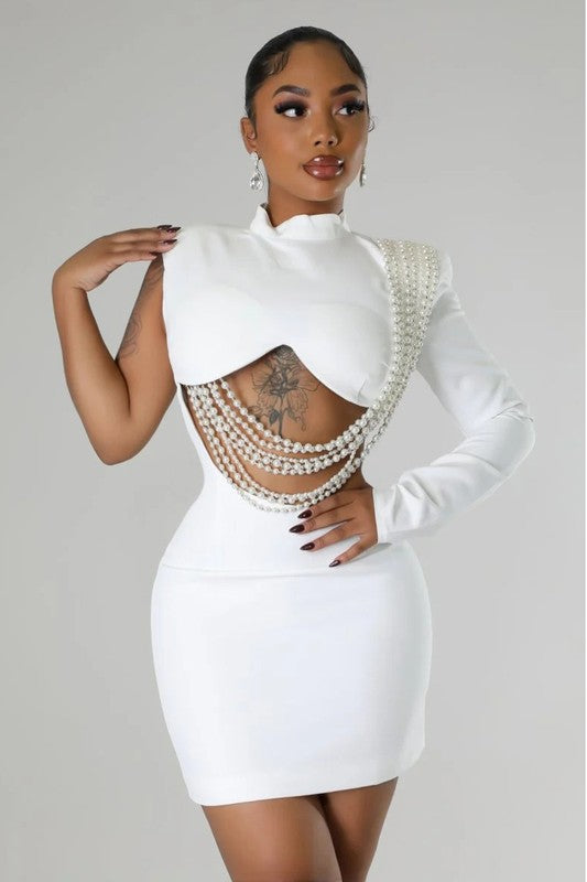 Fashion One Shoulder Pearl Dress - ShopEbonyMonique