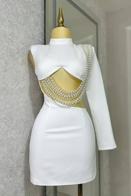 Fashion One Shoulder Pearl Dress - ShopEbonyMonique