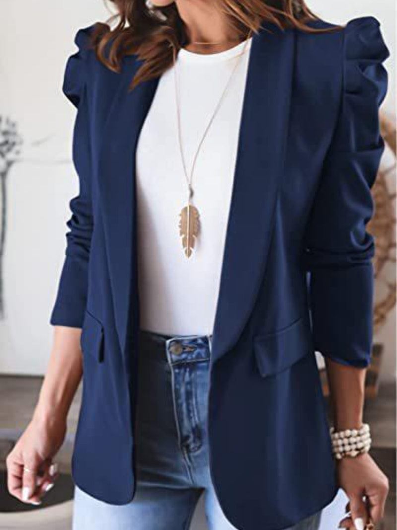 Collared Neck Puff Sleeve Blazer - ShopEbonyMonique