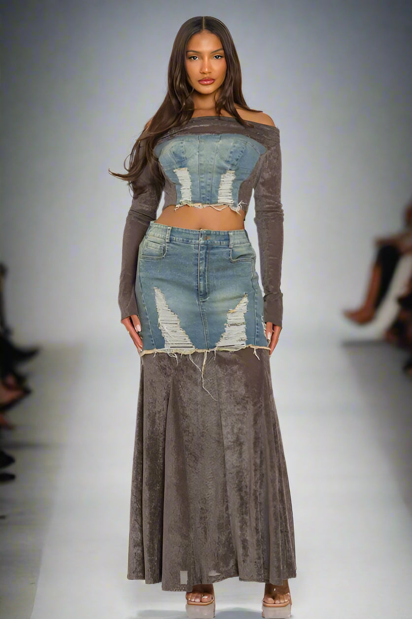 Velvet-Denim Fusion Set