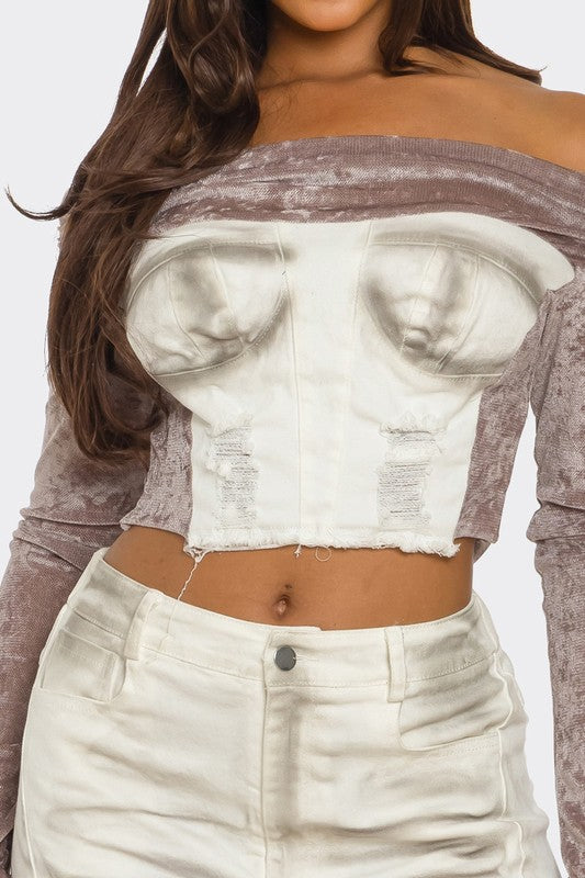 White Velvet-Denim Fusion Set