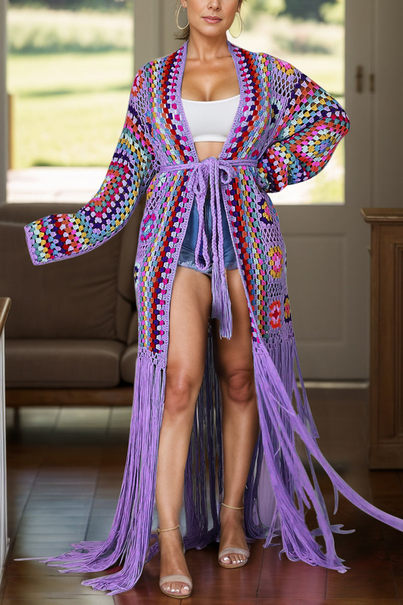 Fringe Tied Long Sleeve Cardigan - ShopEbonyMonique