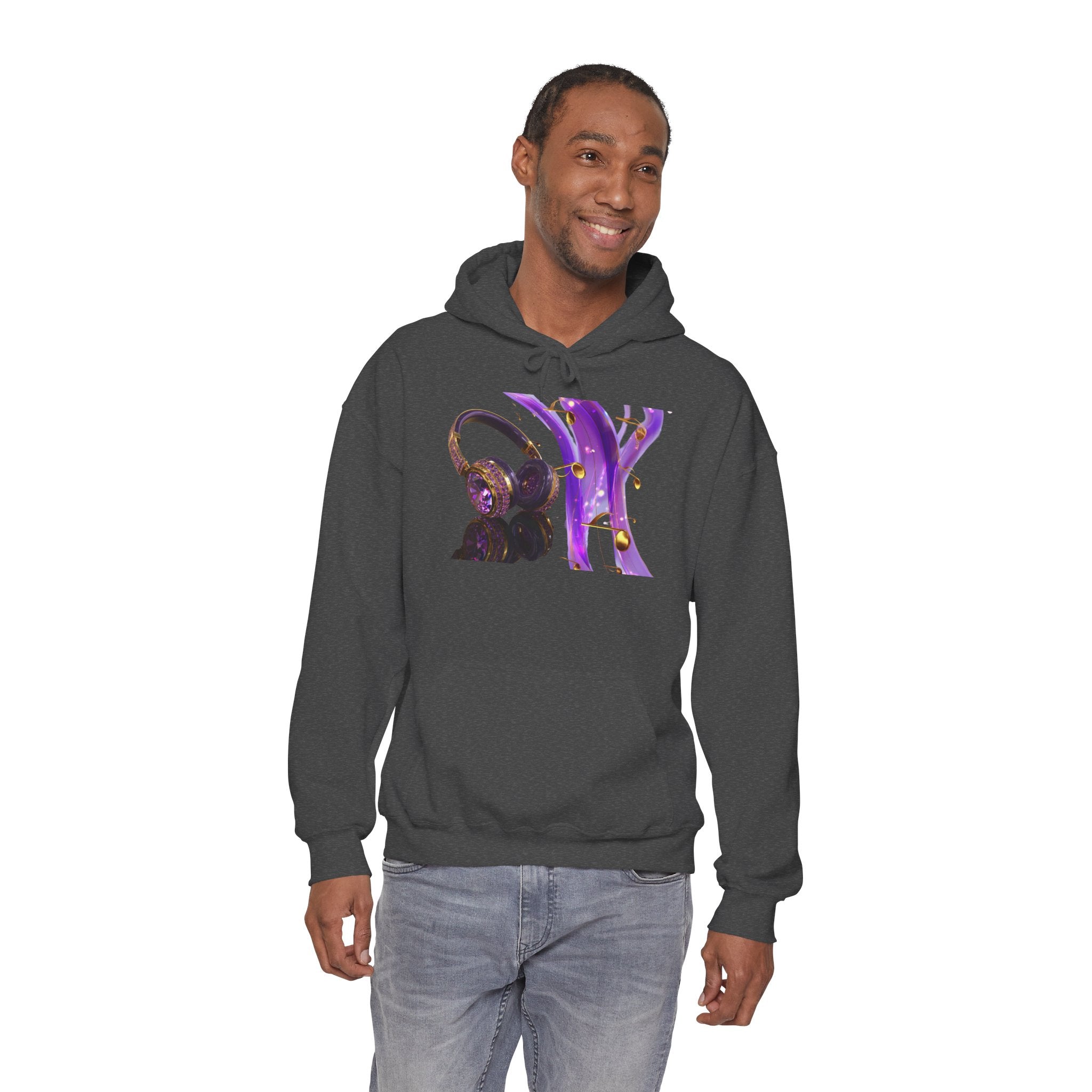 Galaxy Music Letter X Hoodie — Purple Space Headphones Graphic Pullover