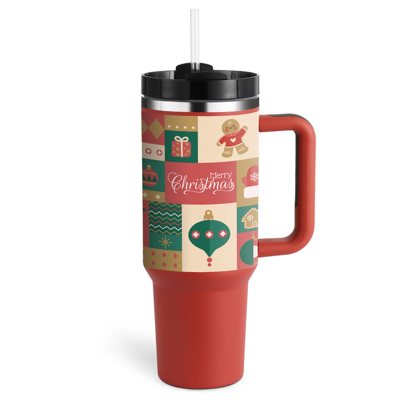 Christmas Thermal Mug 40oz Straw Coffee Insulation Cup With Handle Portable Car Stainless Steel Water Bottle LargeCapacity Travel BPA Free Thermal Mug - ShopEbonyMonique