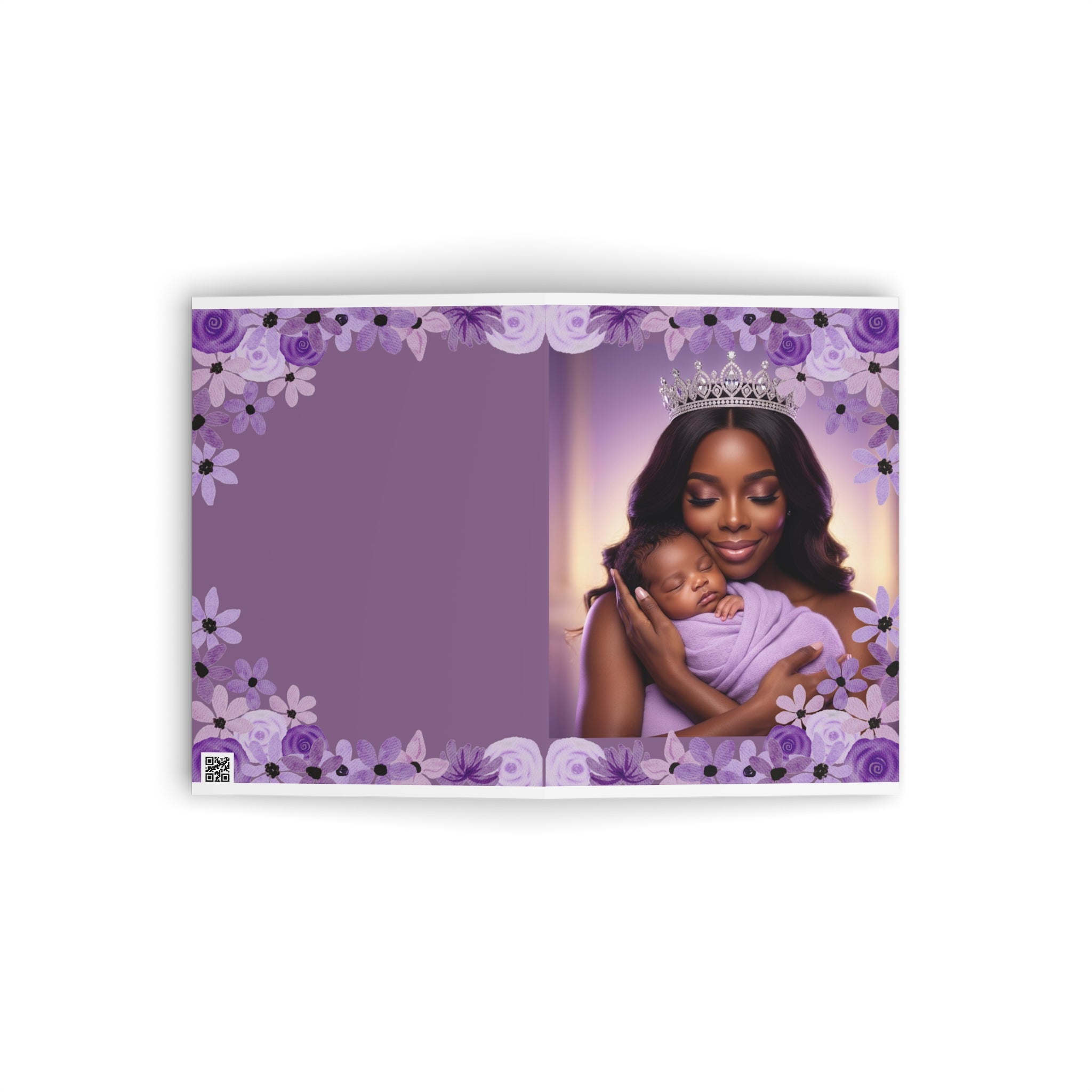 Greeting Card — New Baby Girl / Mommy & Baby Purple Floral "Little Queen"
