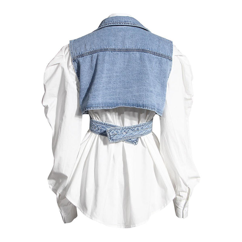 2 Piece Denim Blouse Set - ShopEbonyMonique