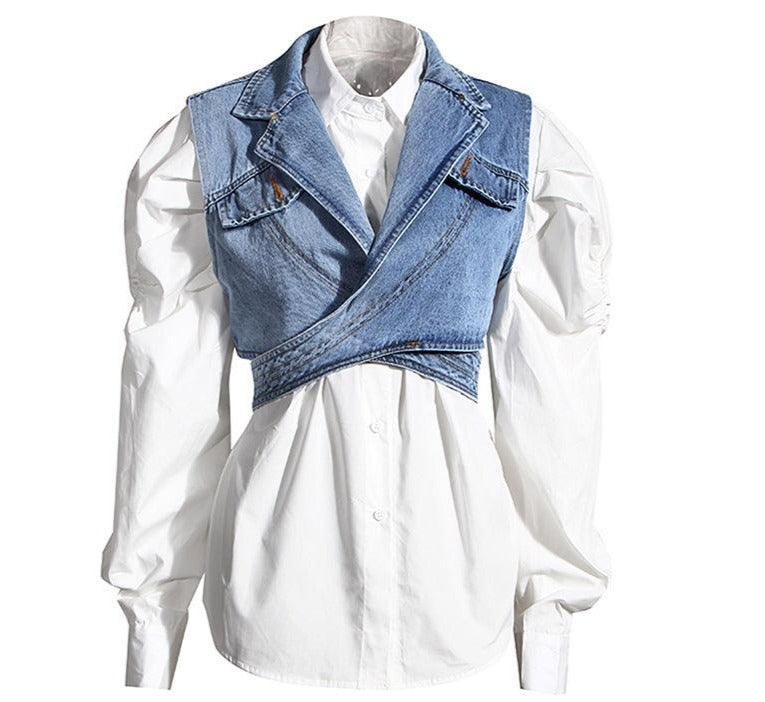 2 Piece Denim Blouse Set - ShopEbonyMonique