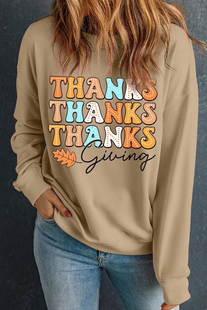 THANKSGIVING Round Neck Dropped Shoulder Sweatshirt - ShopEbonyMonique