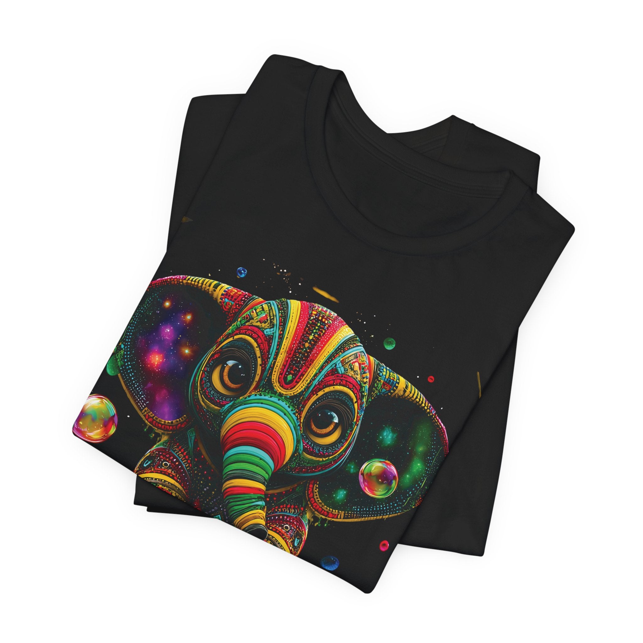 Colorful Psychedelic Elephant T-Shirt — Vibrant Tribal Baby Elephant Graphic Tee