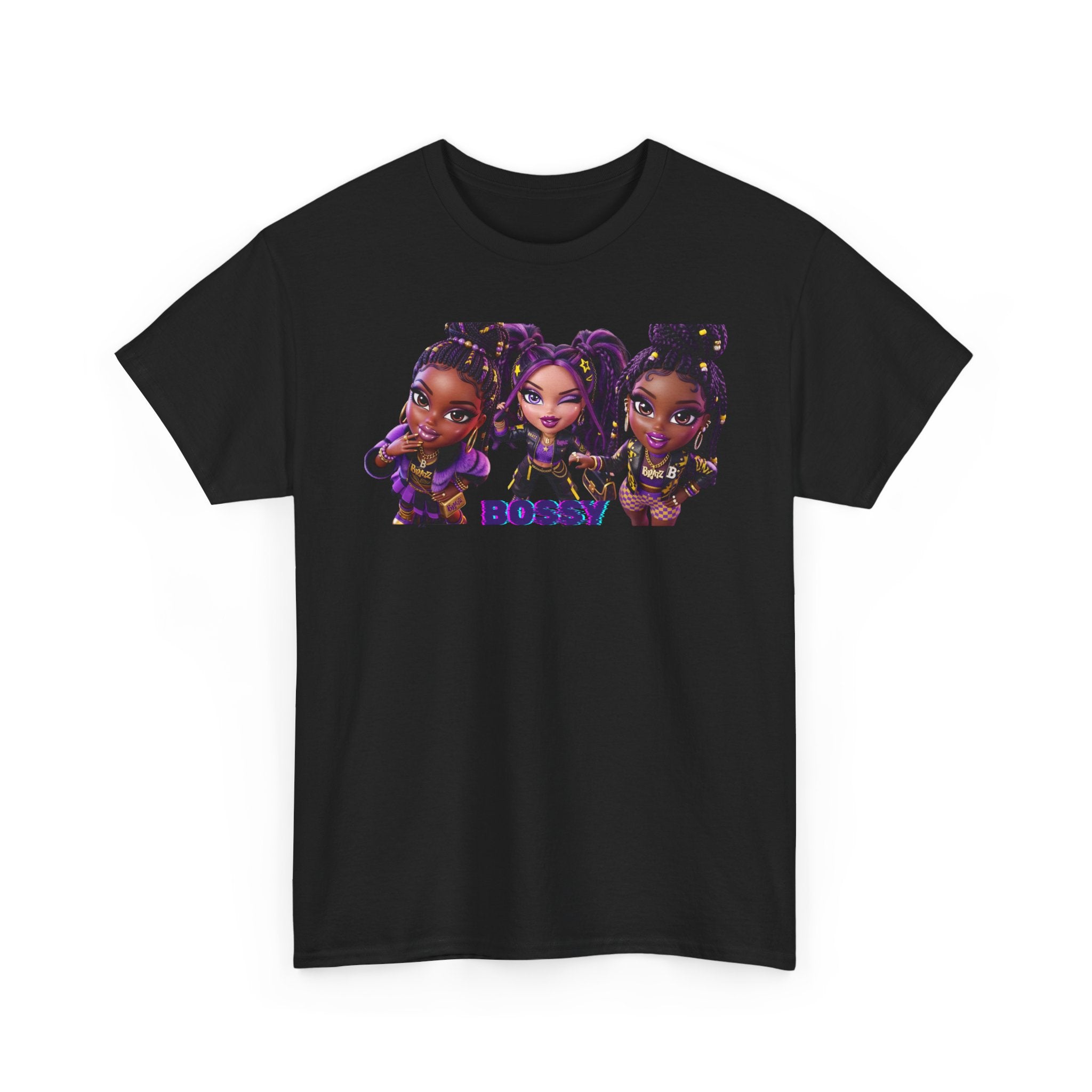 BOSSY Girl Crew Tee — Cute Purple Chibi Trio Graphic T‑Shirt