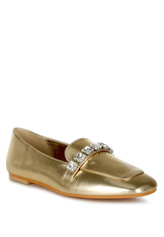 Celosia Metallic Diamante Strap Loafers - ShopEbonyMonique