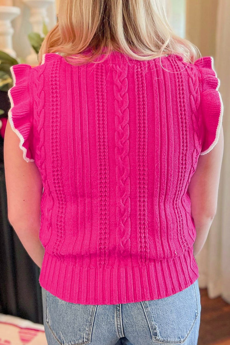 Ruffled Cable-Knit Sweater Vest - ShopEbonyMonique