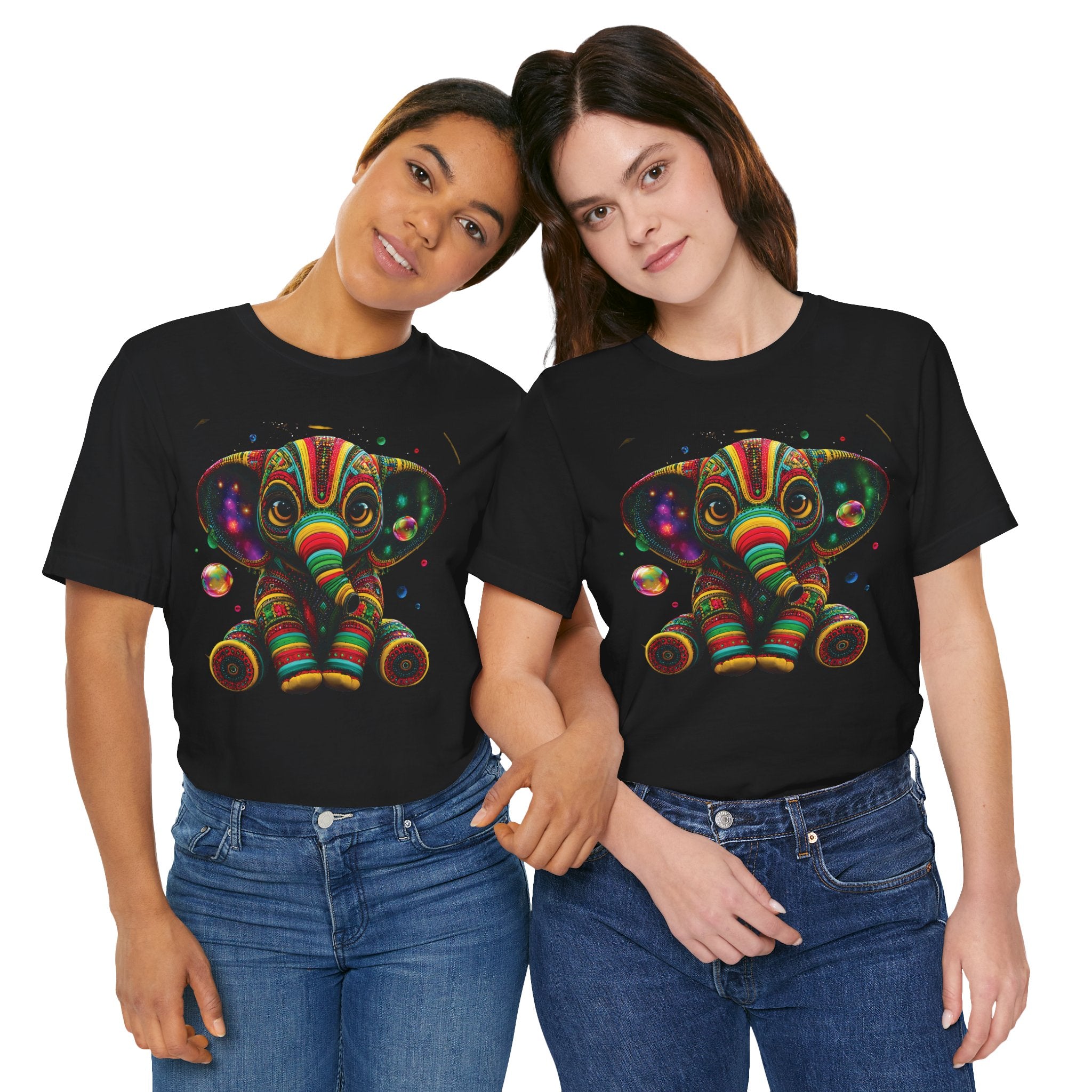 Colorful Psychedelic Elephant T-Shirt — Vibrant Tribal Baby Elephant Graphic Tee