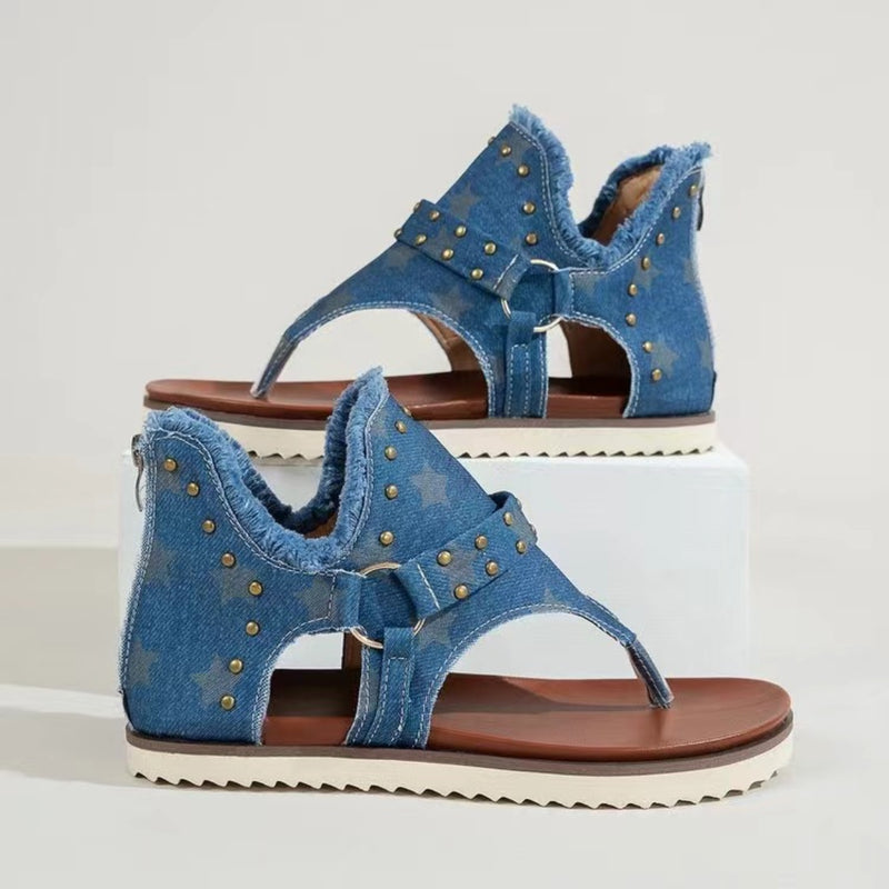 Studded Raw Hem Flat Sandals - ShopEbonyMonique