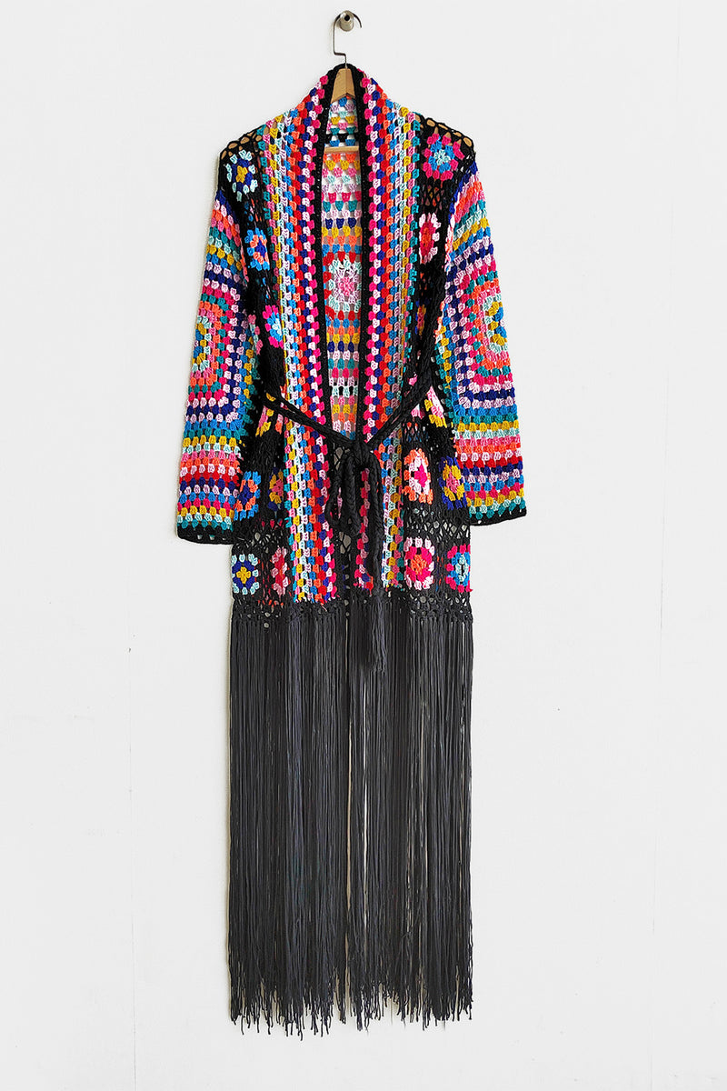 Fringe Tied Long Sleeve Cardigan - ShopEbonyMonique