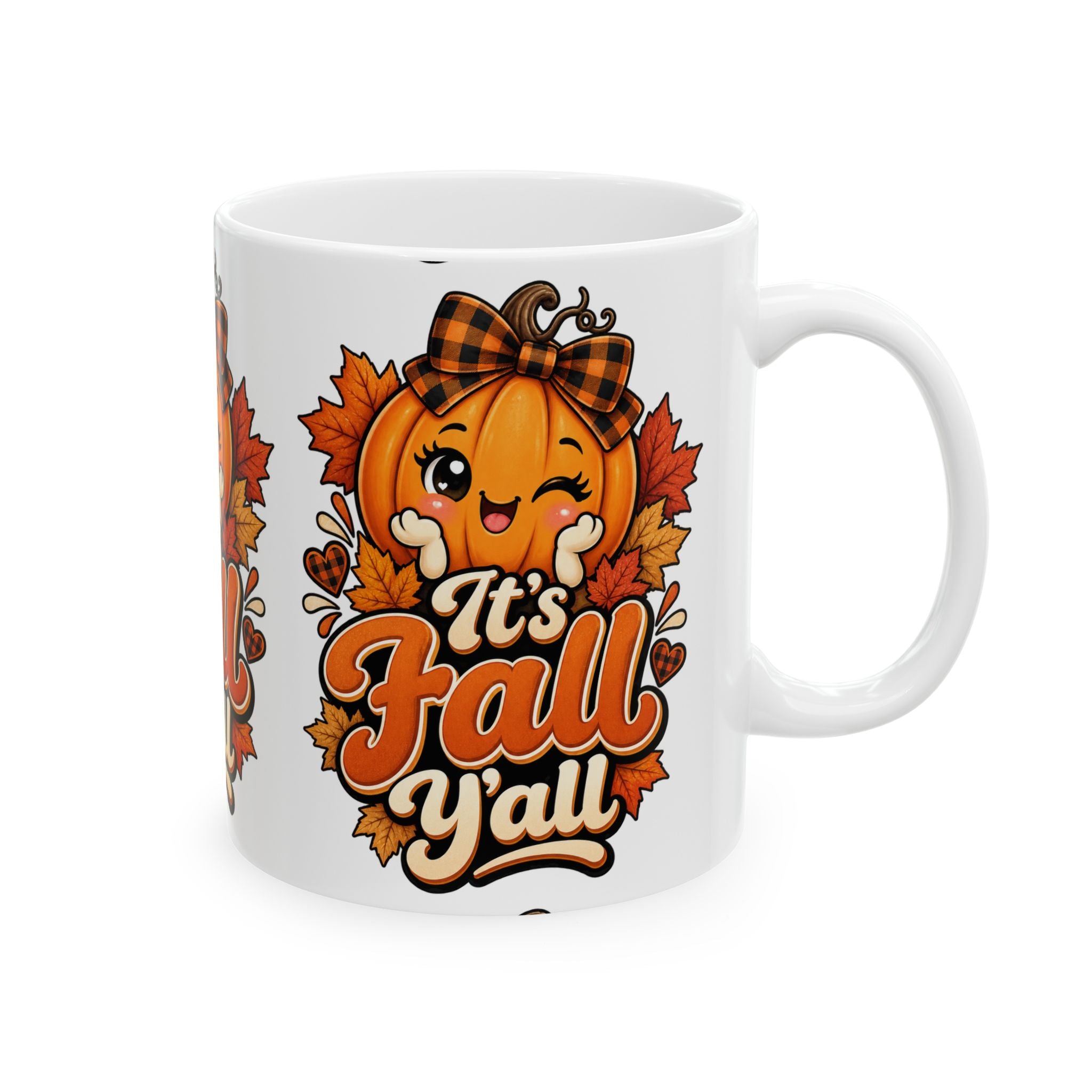 It's Fall Y'all Ceramic Mug — Cute Pumpkin & Autumn Leaves 11oz/15oz