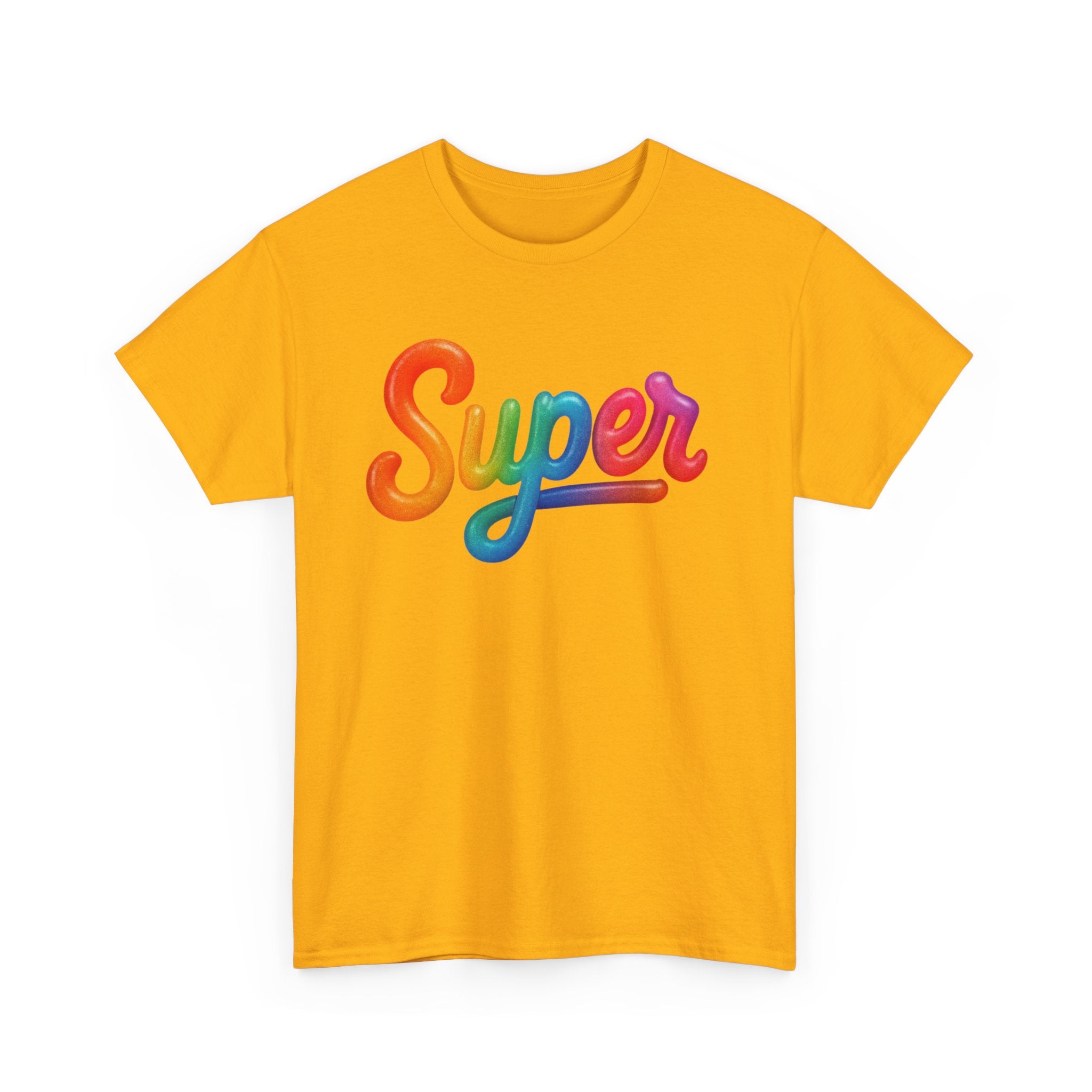 Colorful 'Super' Unisex Heavy Cotton Tee - Casual T-Shirt, Streetwear, Gift for Him/Her, Everyday Wear, Rainbow Design